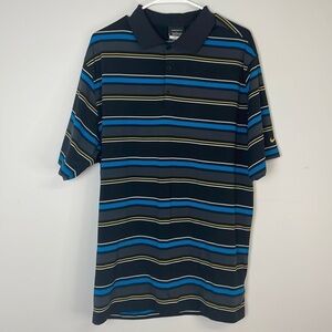 Nike Black/Blue/Yellow/White Striped Golf Shirt Sz L